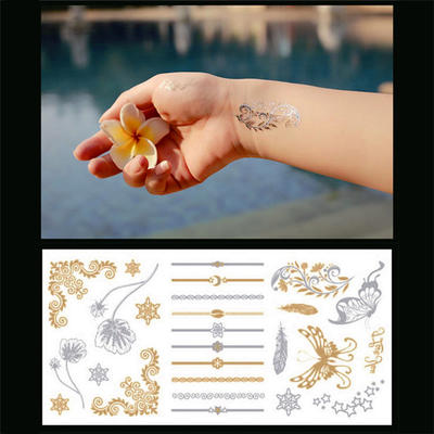 Jewelry Inspired Gold and Silver Temporary Metallic Tattoo Stickers